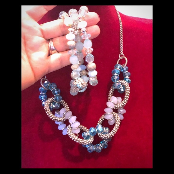 Women fashion jewelry Necklace and bracelet 2 pcs set  in blue - Picture 1 of 3